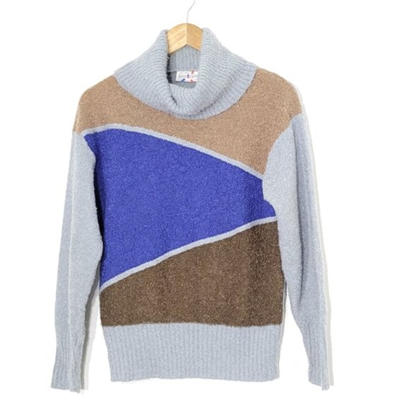 Jean Dessès Sweaters - Jean Dessès Vintage Made in France Paris Sweater Gray Mohair Blend Blue Brown